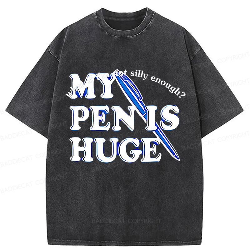 Baddiecat My Pen Is Huge Funny Washed T-shirt