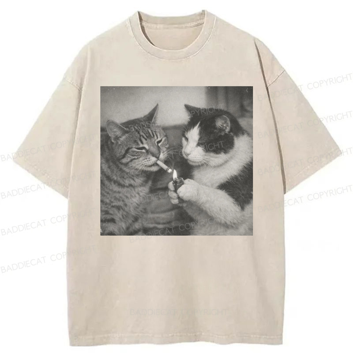 Baddiecat Funny Cat Smoking Washed T-shirt