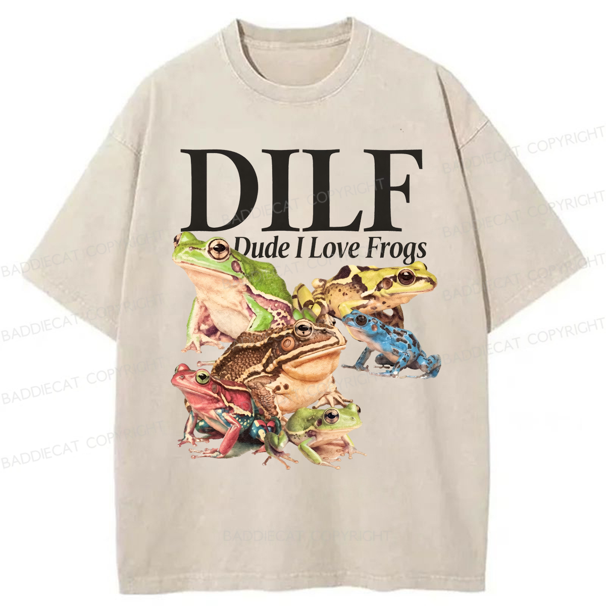 Baddiecat Dude I Love Frogs Washed T-shirt