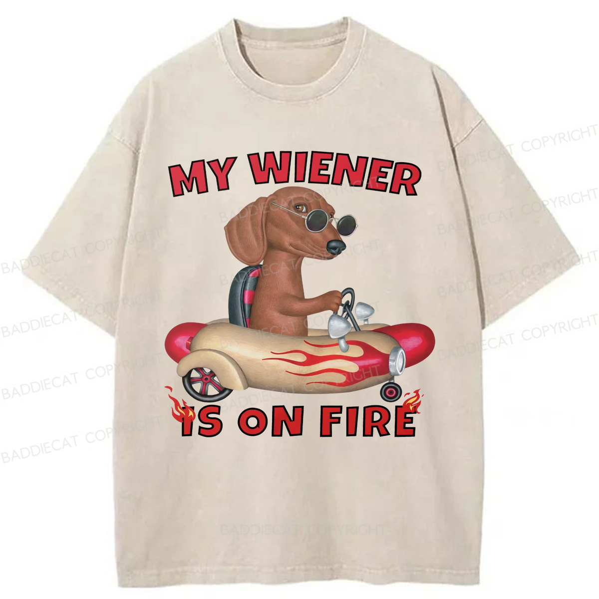 Baddiecat My Wiener Is On Fire Hot Dog Car Washed T-shirt