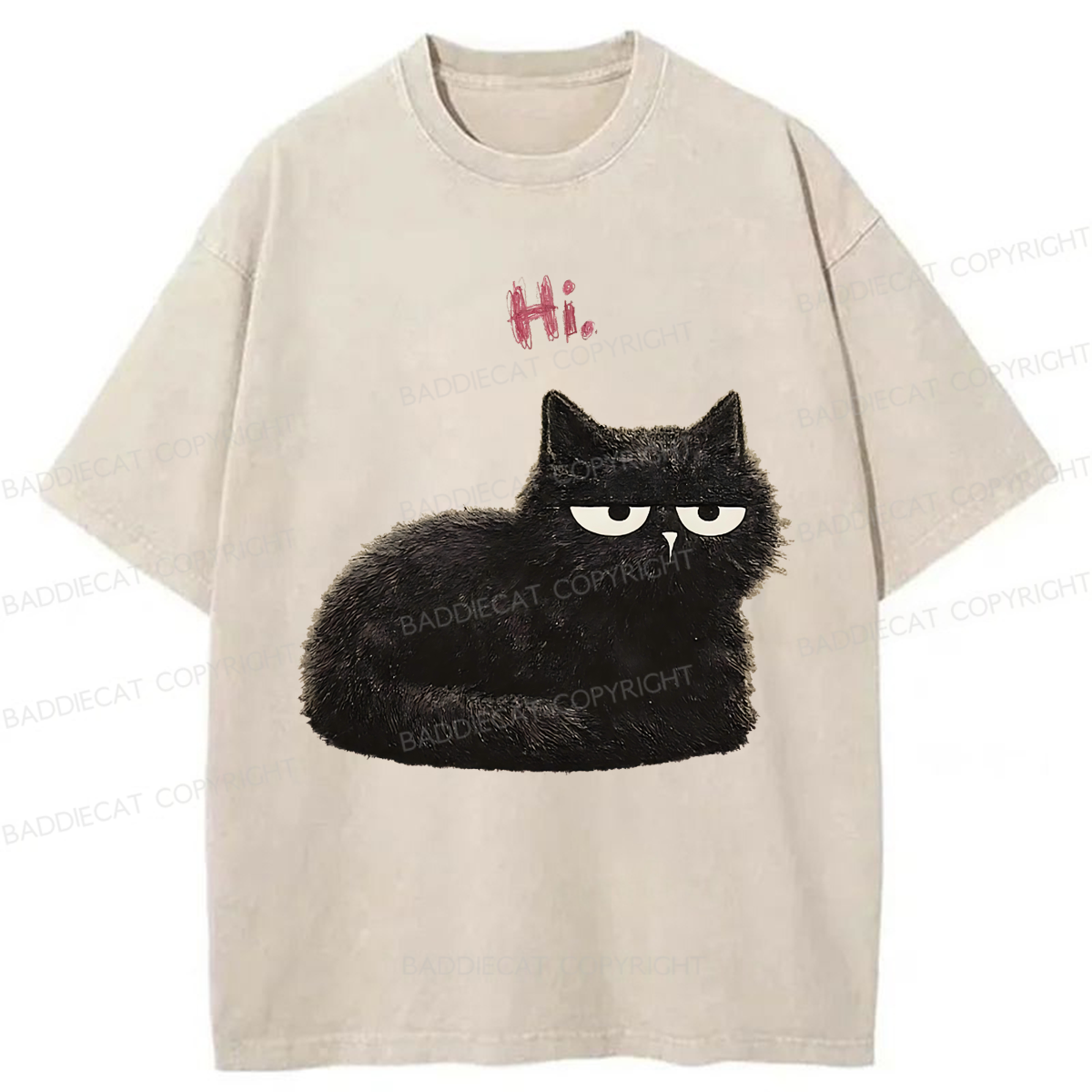 Baddiecat Grumpy Black Cat Washed T-shirt