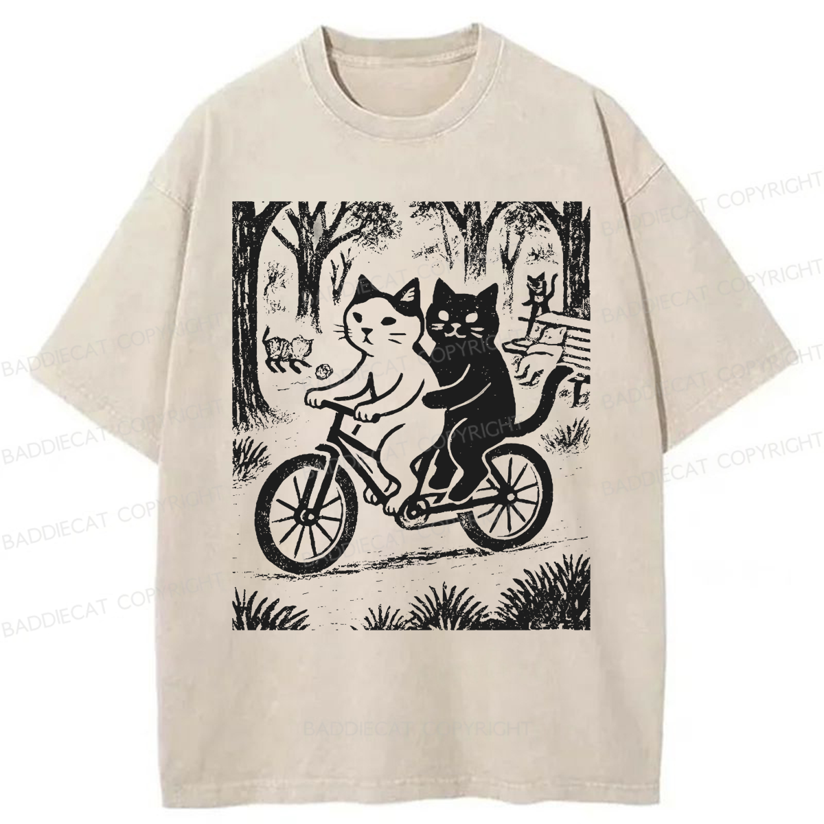 Baddiecat Cats On A Bike Washed T-shirt