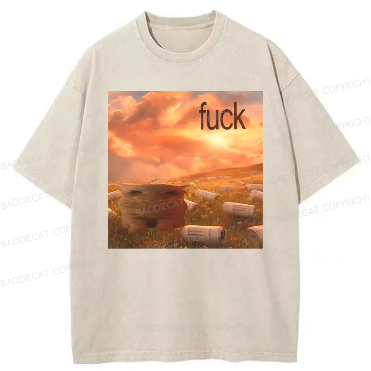 Baddiecat Funny Cat Drinking Meme Washed T-shirt