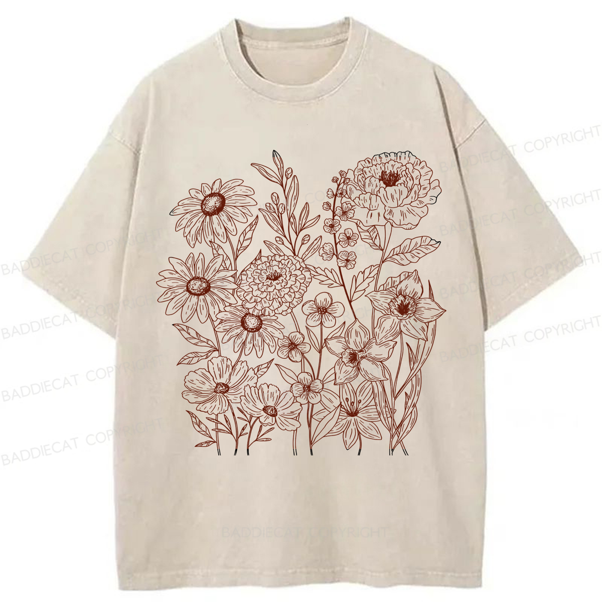 Baddiecat Vintage Pressed Flowers Washed T-shirt