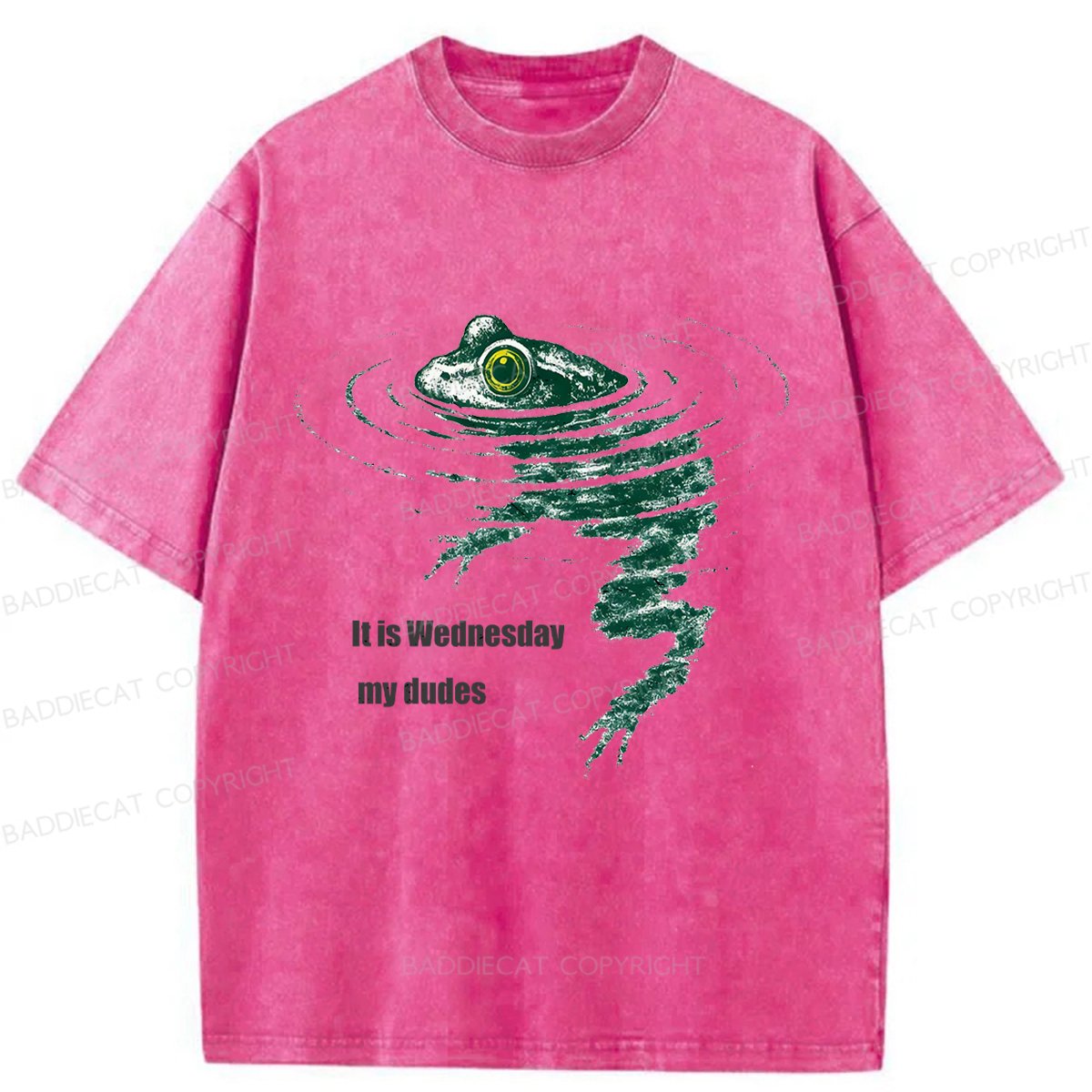 Baddiecat Frog Swimming Washed T-shirt