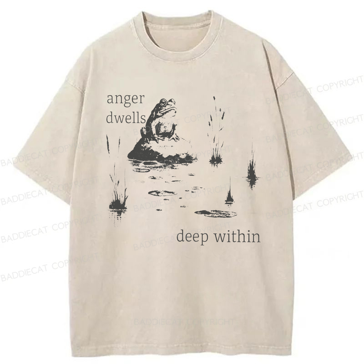 Baddiecat Anger Dwells Deep Within Frog Meme Washed T-shirt