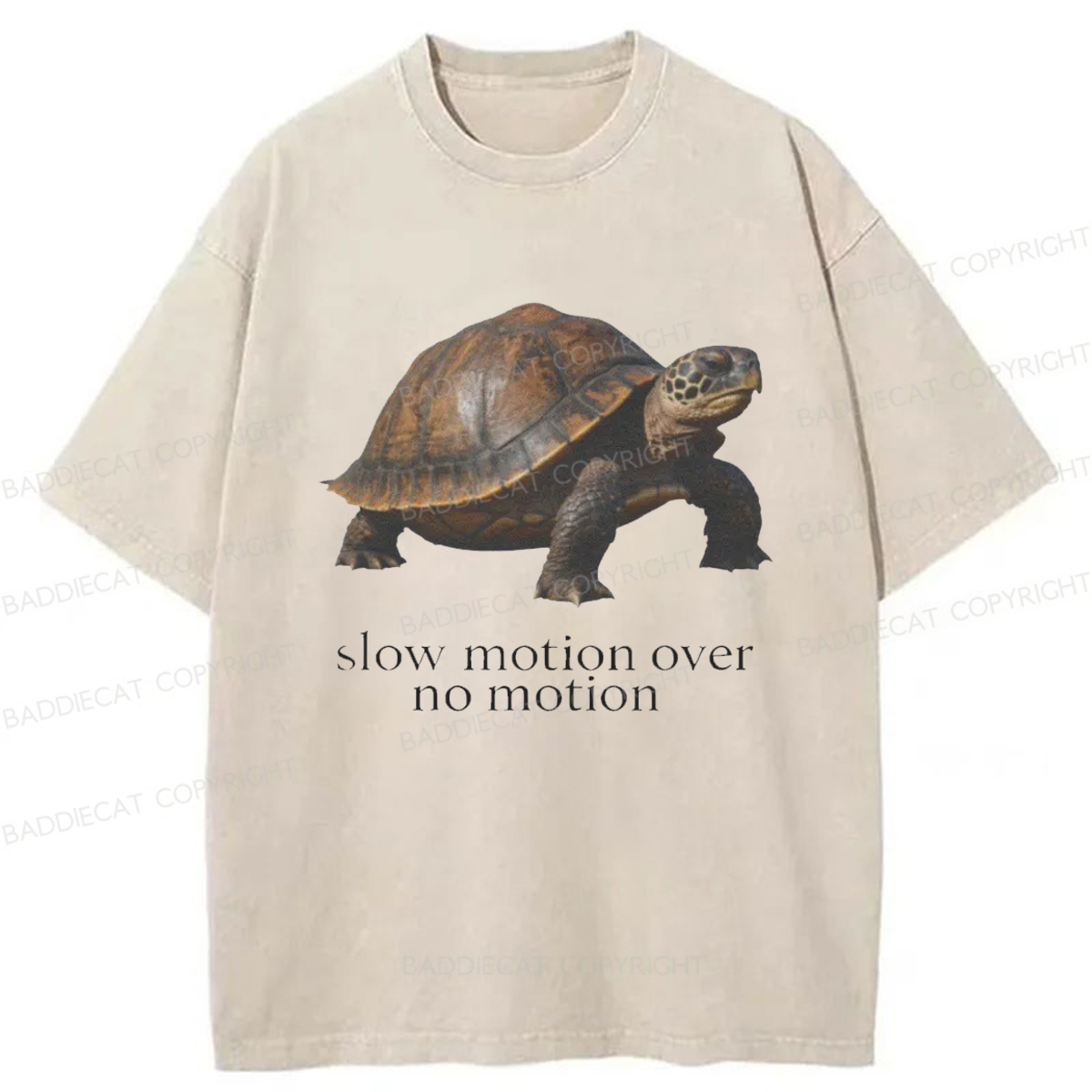 Baddiecat Slow Motion Over No Motion Turtle Washed T-shirt