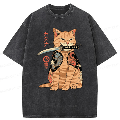 Baddiecat Japanese Style Katana Washed T-shirt