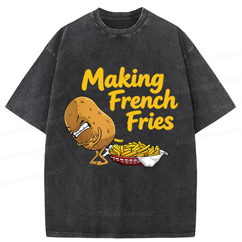 Baddiecat Making French Fries Funny Washed T-shirt