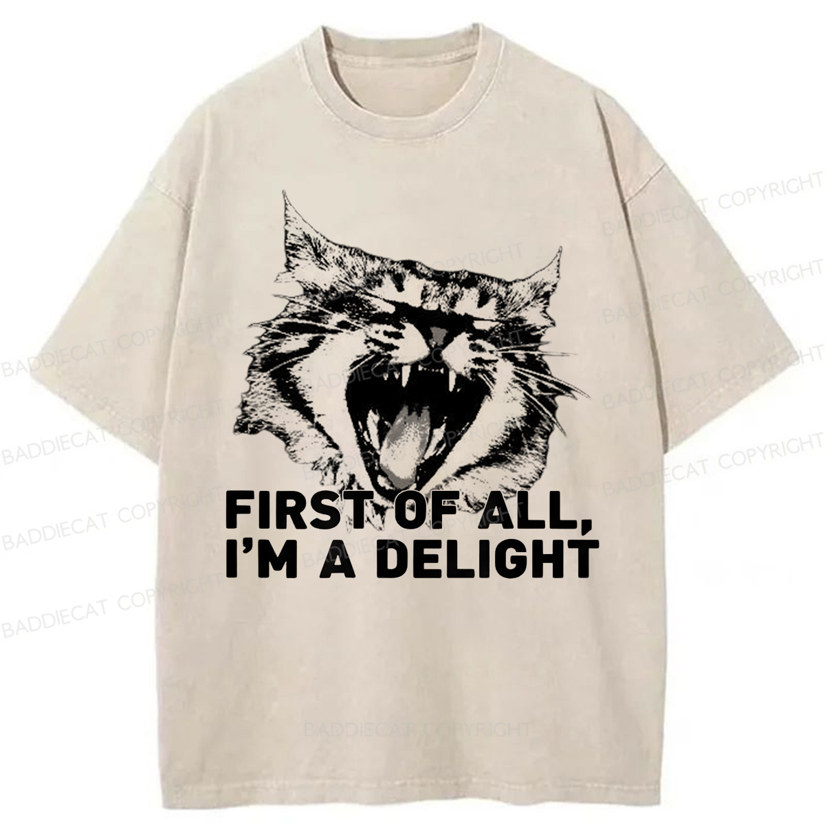 Baddiecat First Of All I'm A Delight Roaring Cat Washed T-shirt
