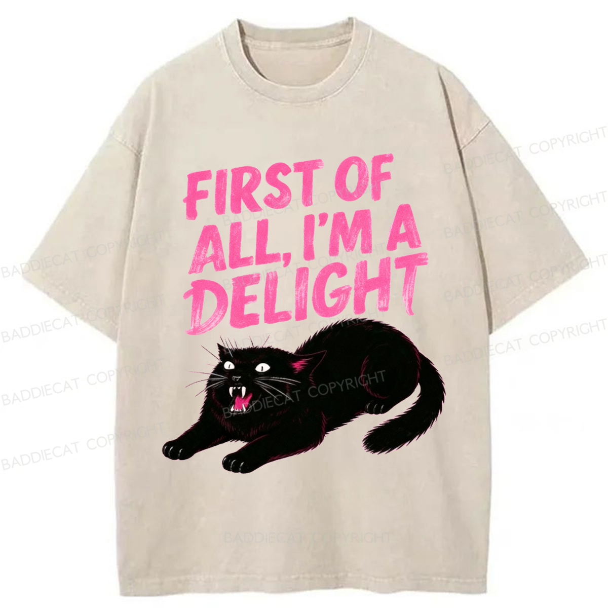 Baddiecat Roaring Black Cat Washed T-shirt