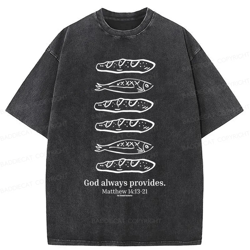 Baddiecat Loaves And Fishes Bible Verse Washed T-shirt