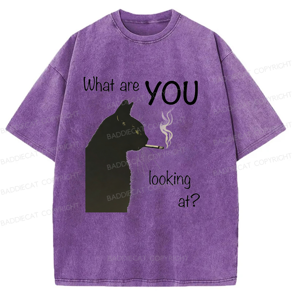 Baddiecat Smoking Cat Washed T-shirt
