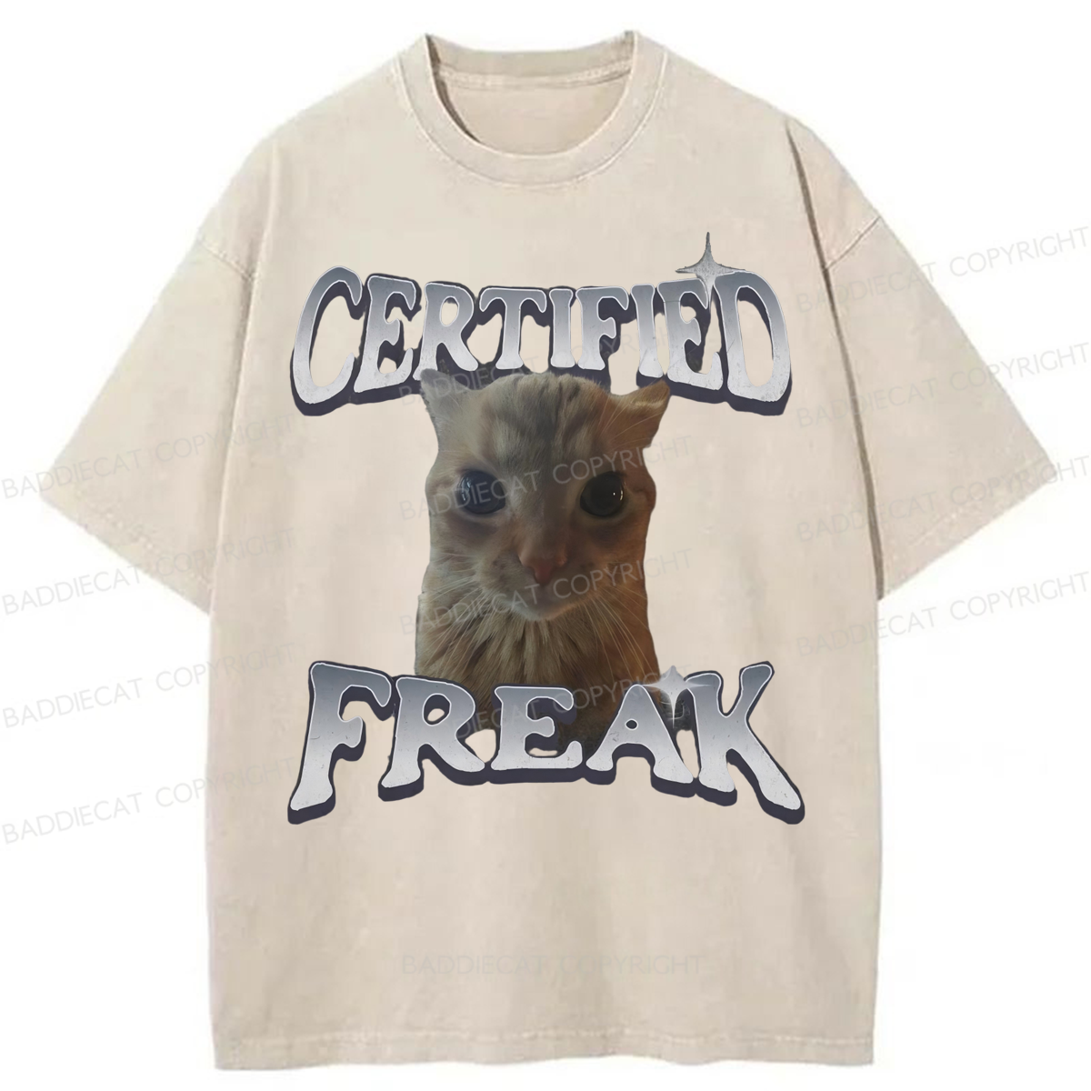 Baddiecat Certified Freak Funny Cat Washed T-shirt