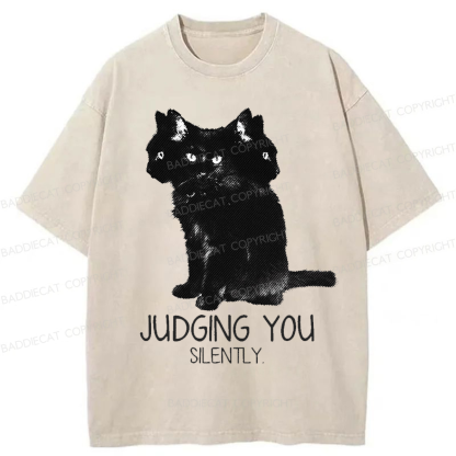 Baddiecat Three Head Cat Judging You Washed T-shirt
