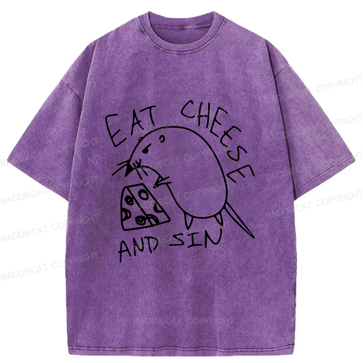 Baddiecat Eat Cheese And Sin Washed T-shirt