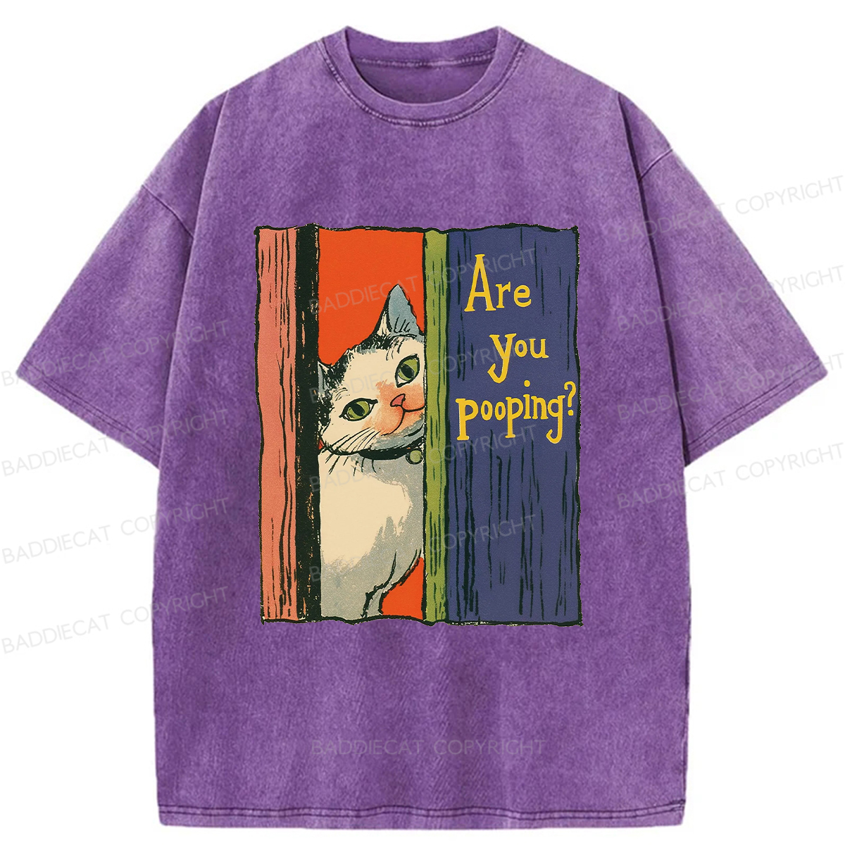 Baddiecat Peeping Cat Washed T-shirt