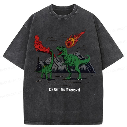 Baddiecat Funny Dinosaur Economy Washed T-shirt