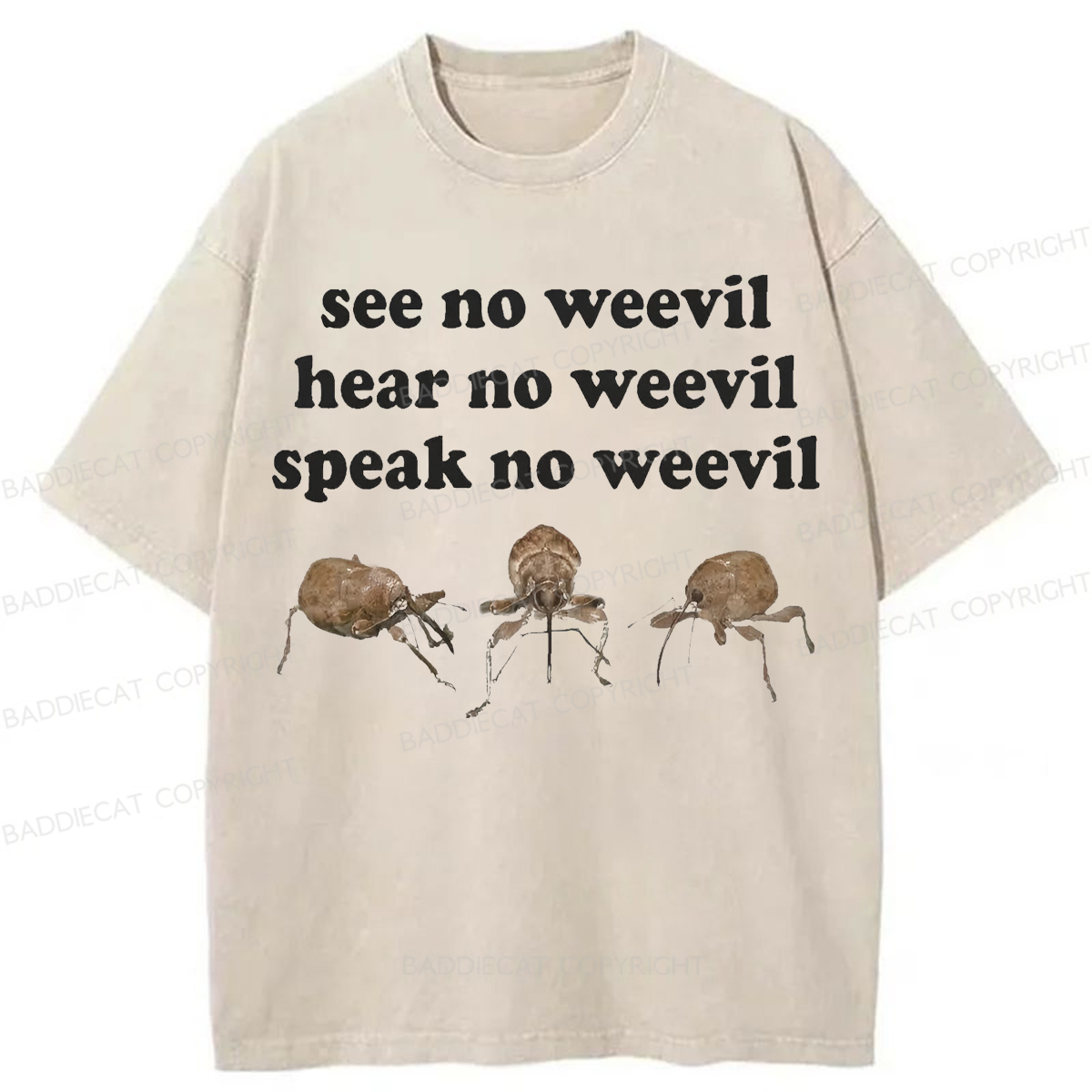 Baddiecat Funny Weevil Washed T-shirt