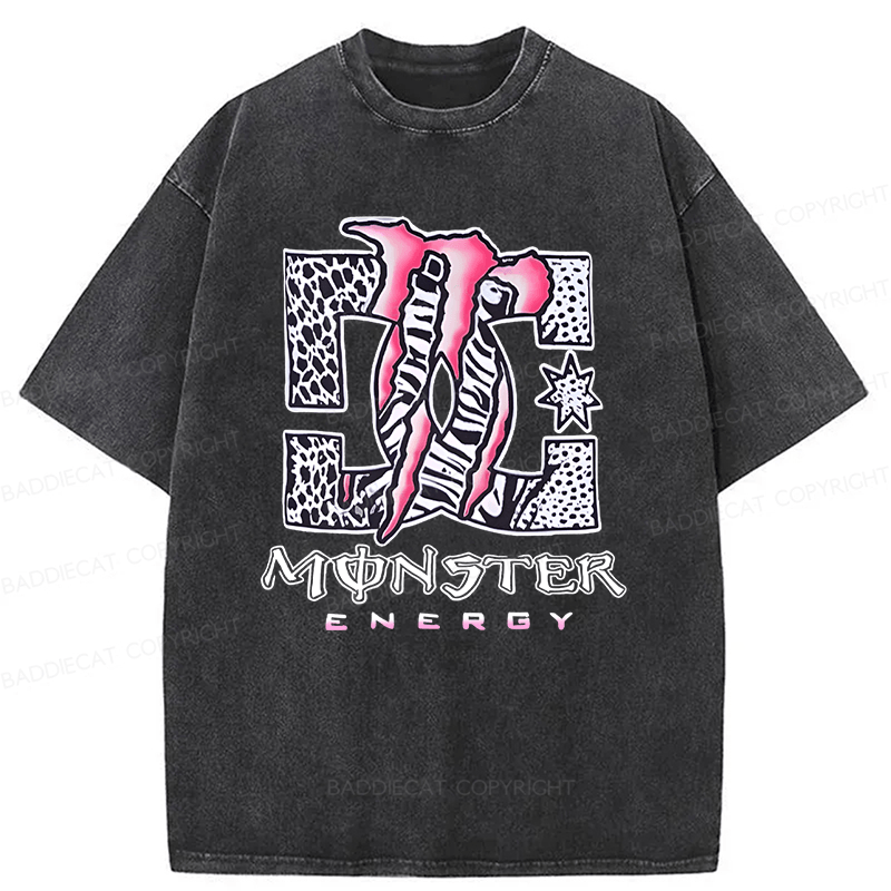 Baddiecat Y2K Monster Energy 2000s Grunge  Retro Emo Punk Festival Washed T-shirt