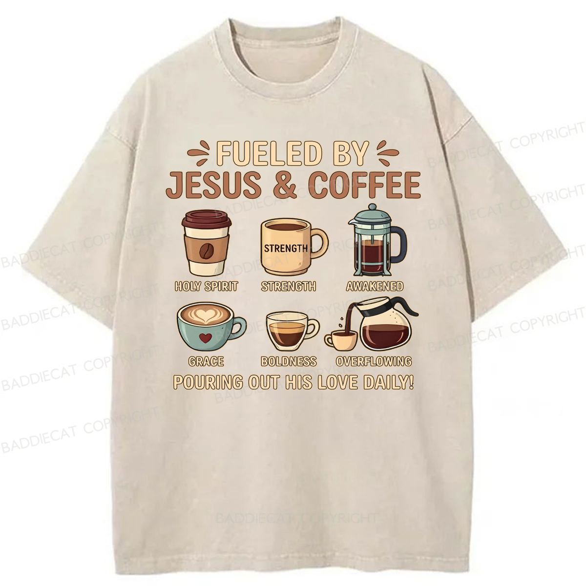 Baddiecat Jesus Coffee Washed T-shirt