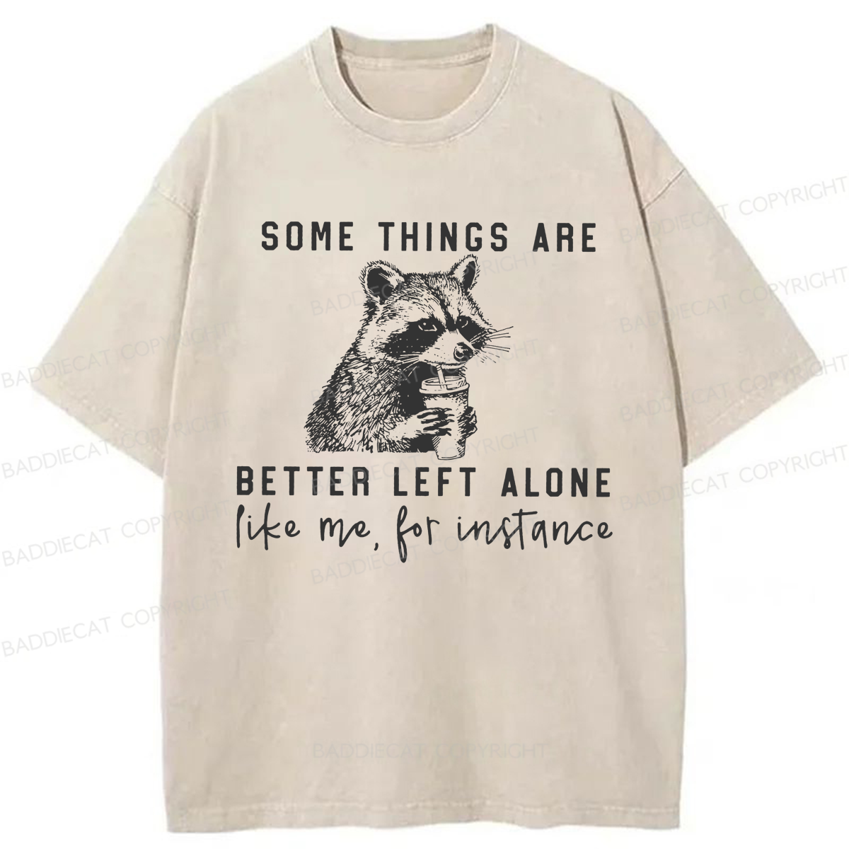 Baddiecat Raccoon Some Things Are Better Left Alone Washed T-shirt