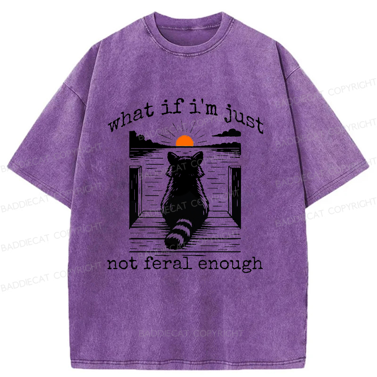 Baddiecat Thinking Raccoon Washed T-shirt