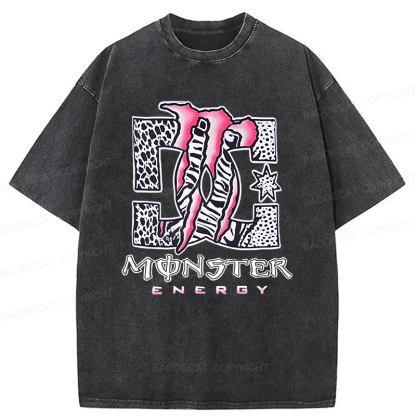 Baddiecat Y2K Monster Energy 2000s Grunge  Retro Emo Punk Festival Washed T-shirt