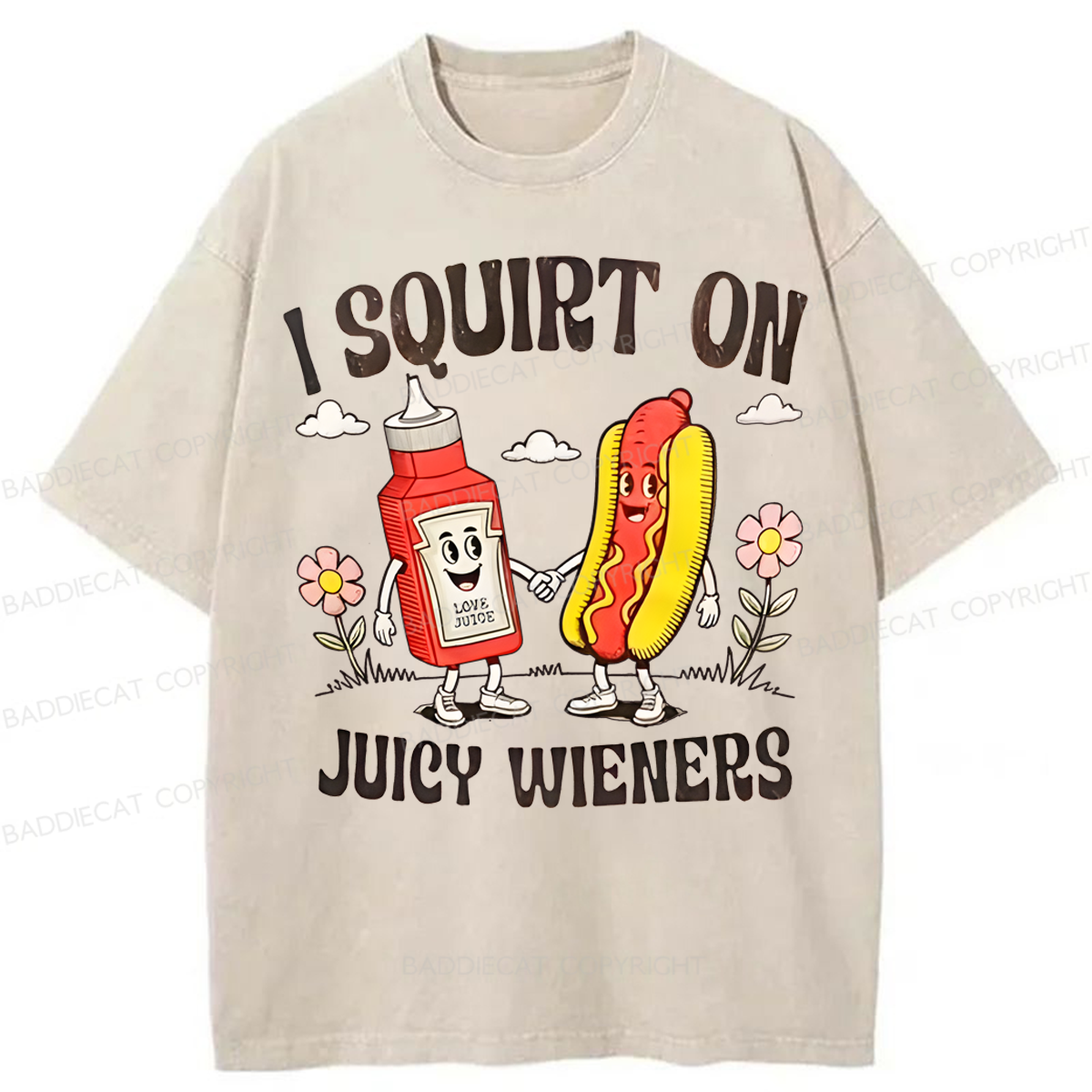 Baddiecat funny Juicy Wieners Washed T-shirt