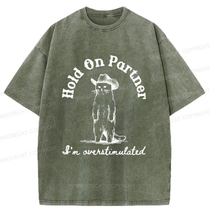 Baddiecat Surprised Cowboy Cat Washed T-shirt