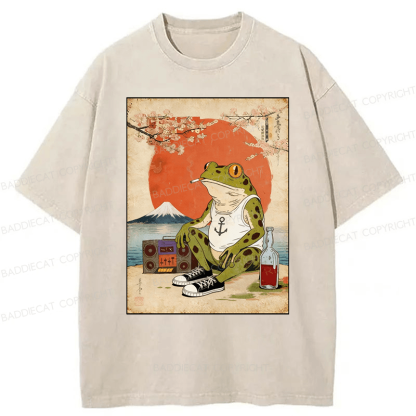 Baddiecat Japanese Style Frog Washed T-shirt