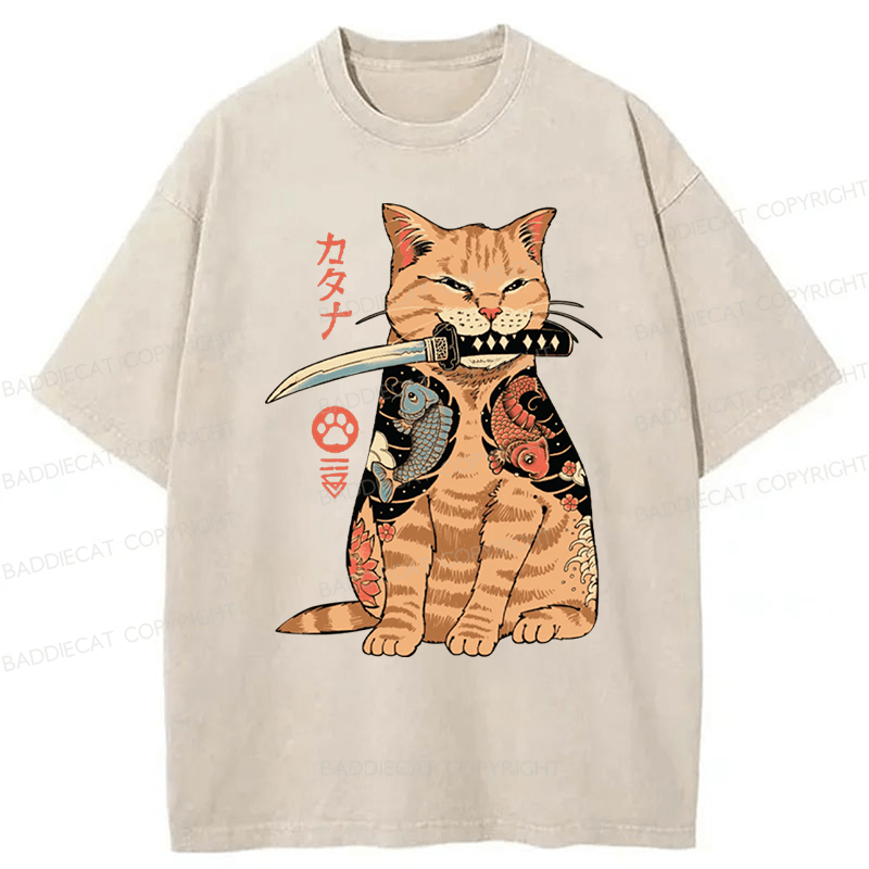 Baddiecat Japanese Style Katana Washed T-shirt