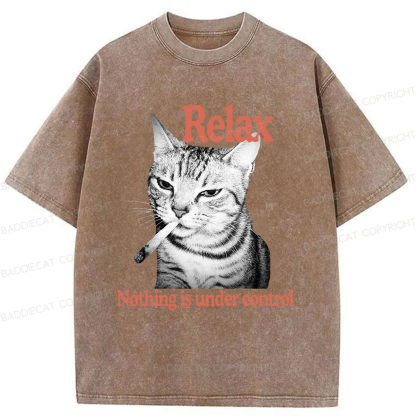Baddiecat Cat Relax Nothing Is Under Control Washed T-shirt