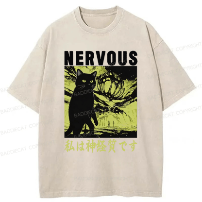 Baddiecat Nervous Cat Washed T-shirt