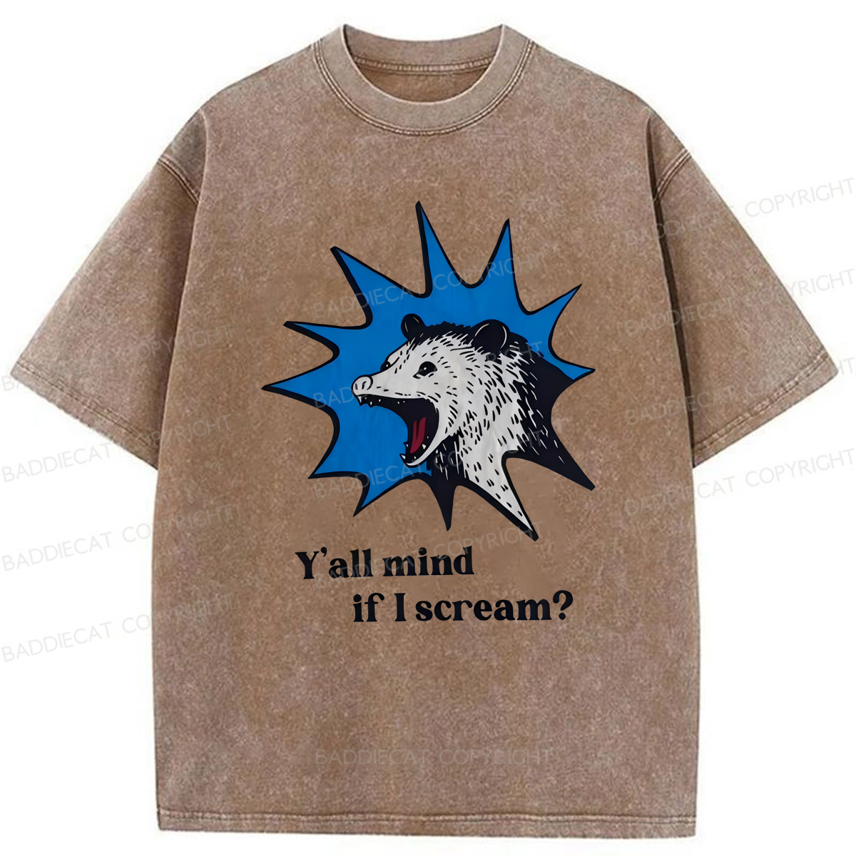 Baddiecat Possum Y'all Mind If I Scream Washed T-shirt