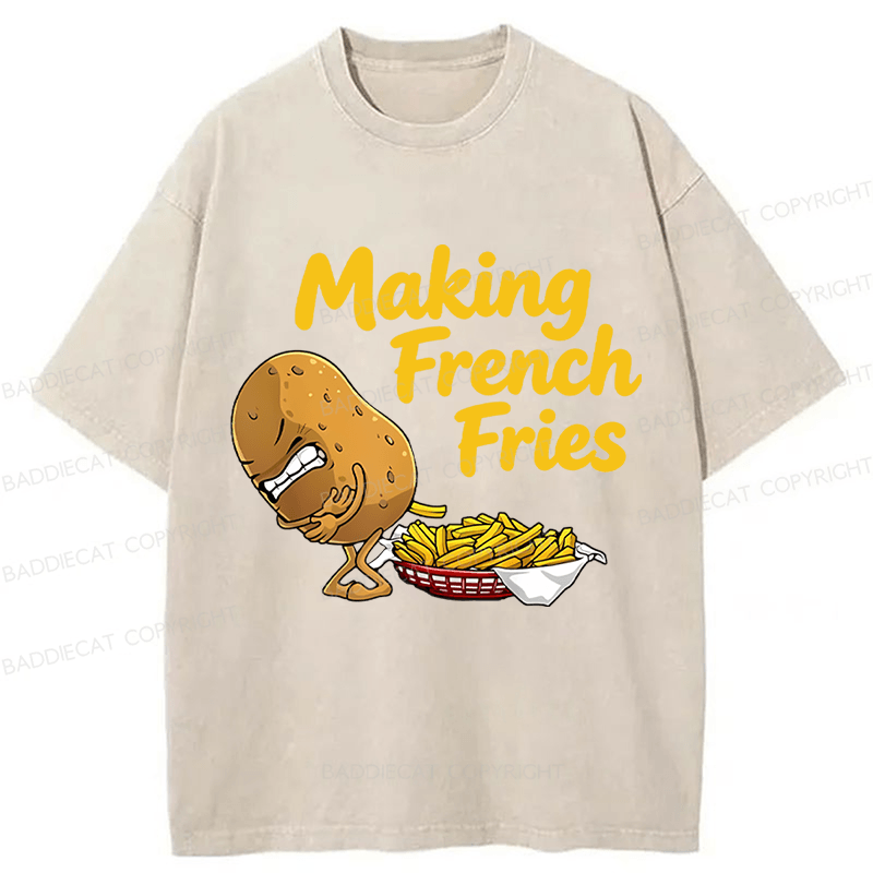 Baddiecat Making French Fries Funny Washed T-shirt
