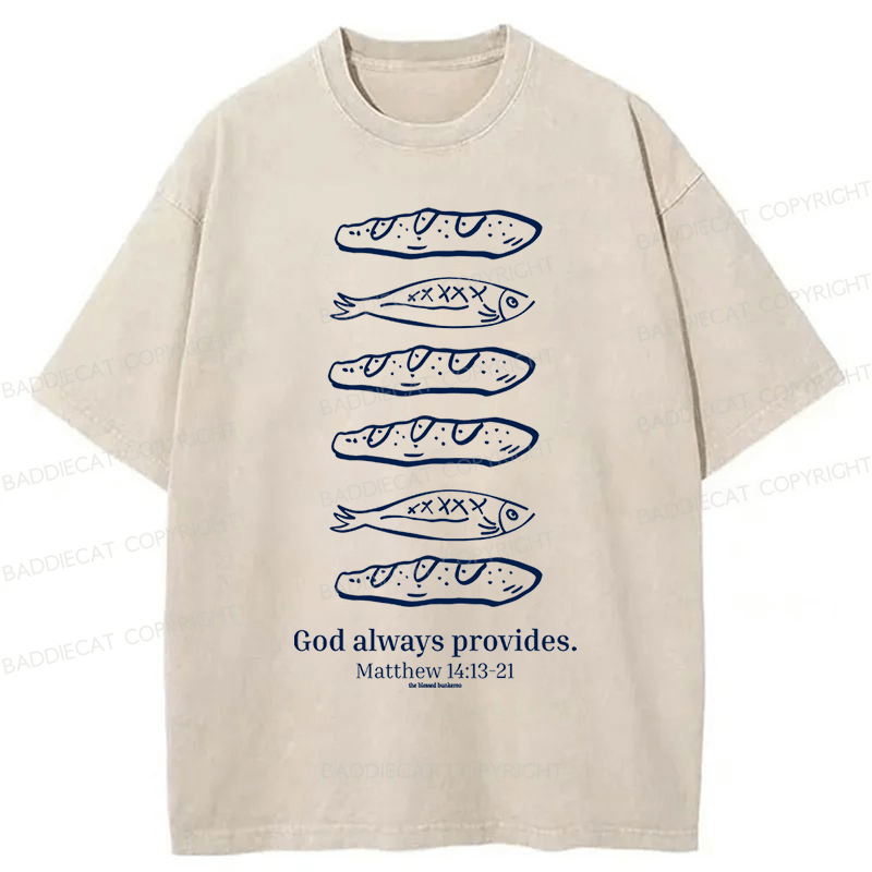 Baddiecat Loaves And Fishes Bible Verse Washed T-shirt