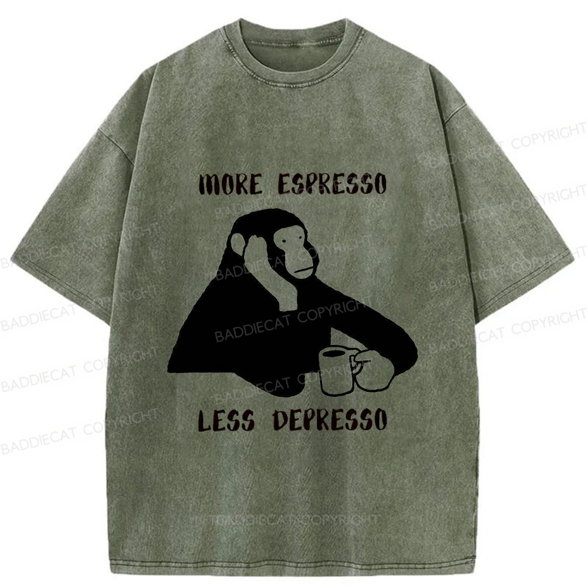 Baddiecat Monkey With A Coffee Mug Washed T-shirt