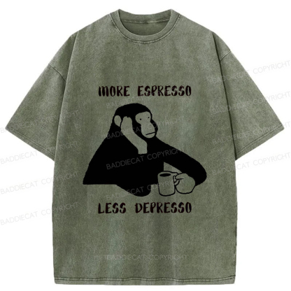 Baddiecat Monkey With A Coffee Mug Washed T-shirt