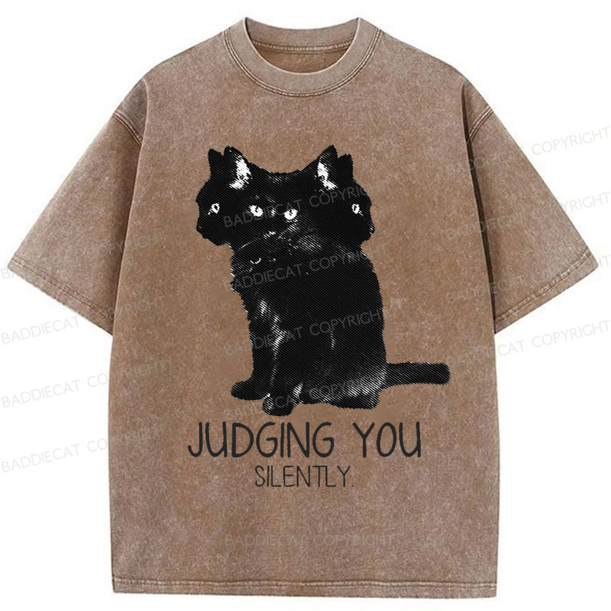 Baddiecat Three Head Cat Judging You Washed T-shirt