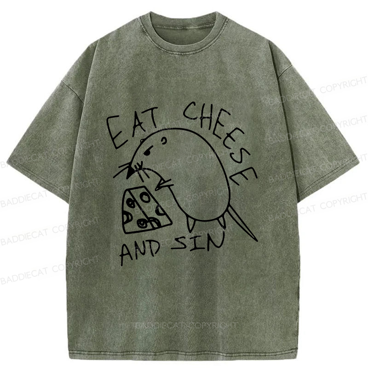 Baddiecat Eat Cheese And Sin Washed T-shirt