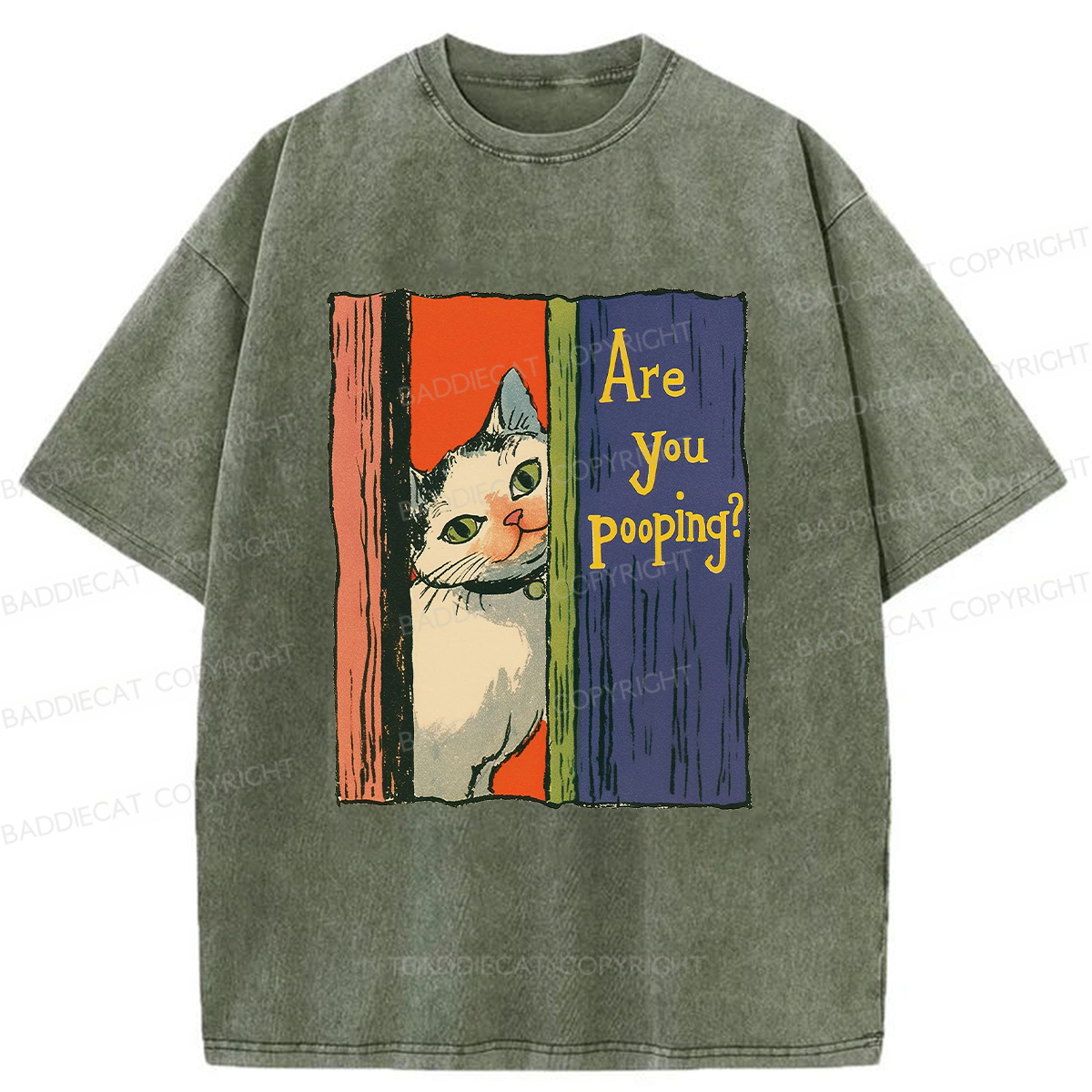 Baddiecat Peeping Cat Washed T-shirt