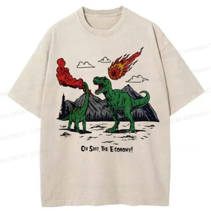Baddiecat Funny Dinosaur Economy Washed T-shirt
