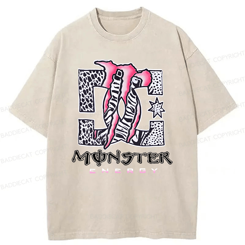 Baddiecat Y2K Monster Energy 2000s Grunge  Retro Emo Punk Festival Washed T-shirt