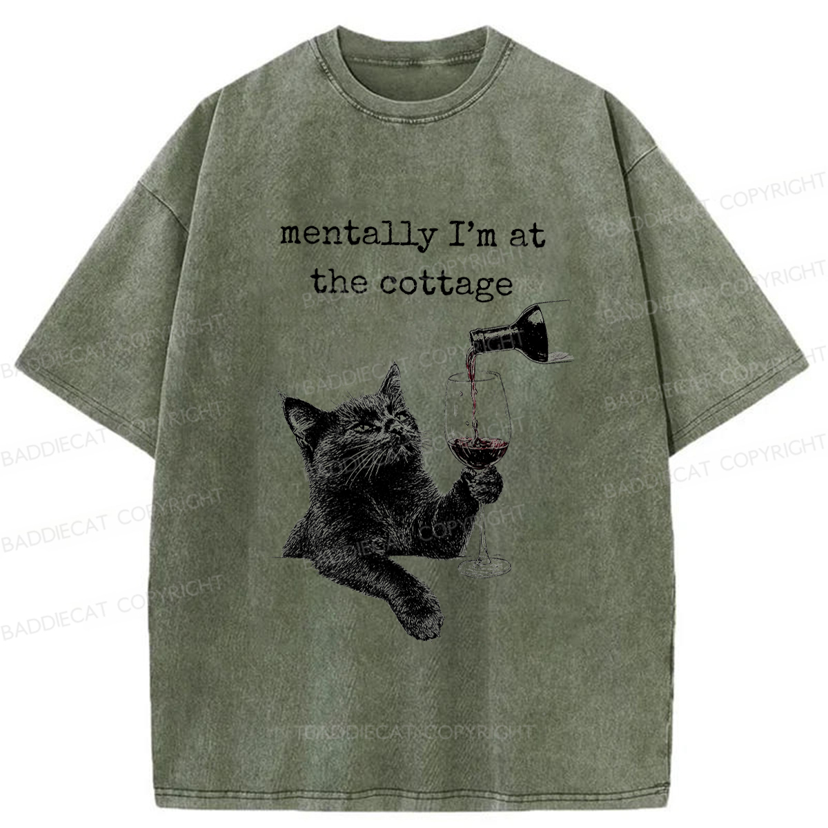 Baddiecat Depressed Black Cat Washed T-shirt
