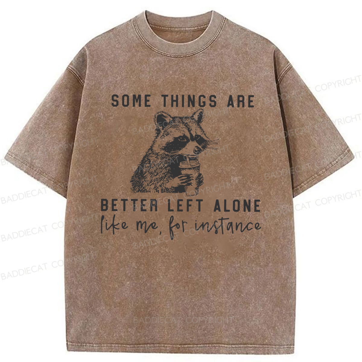 Baddiecat Raccoon Some Things Are Better Left Alone Washed T-shirt