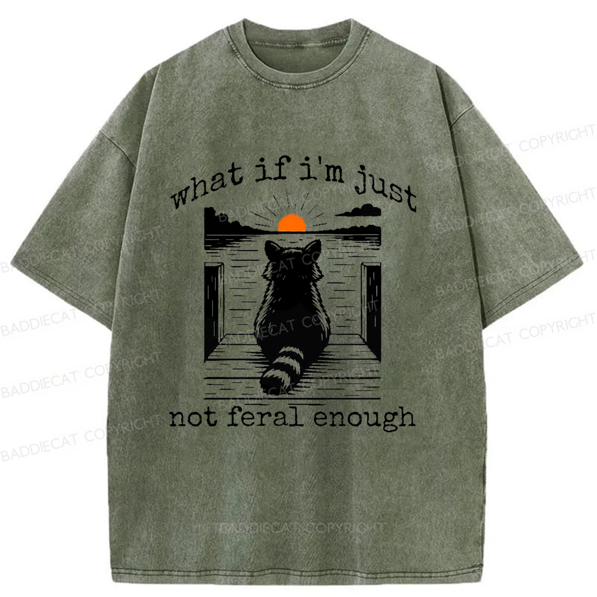 Baddiecat Thinking Raccoon Washed T-shirt