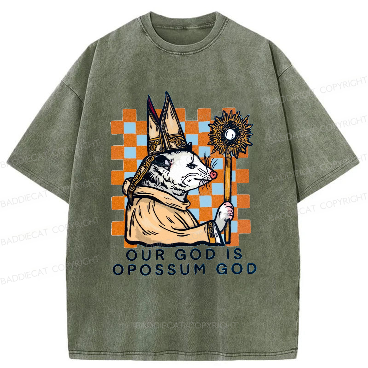 Baddiecat God Of The Possum Washed T-shirt