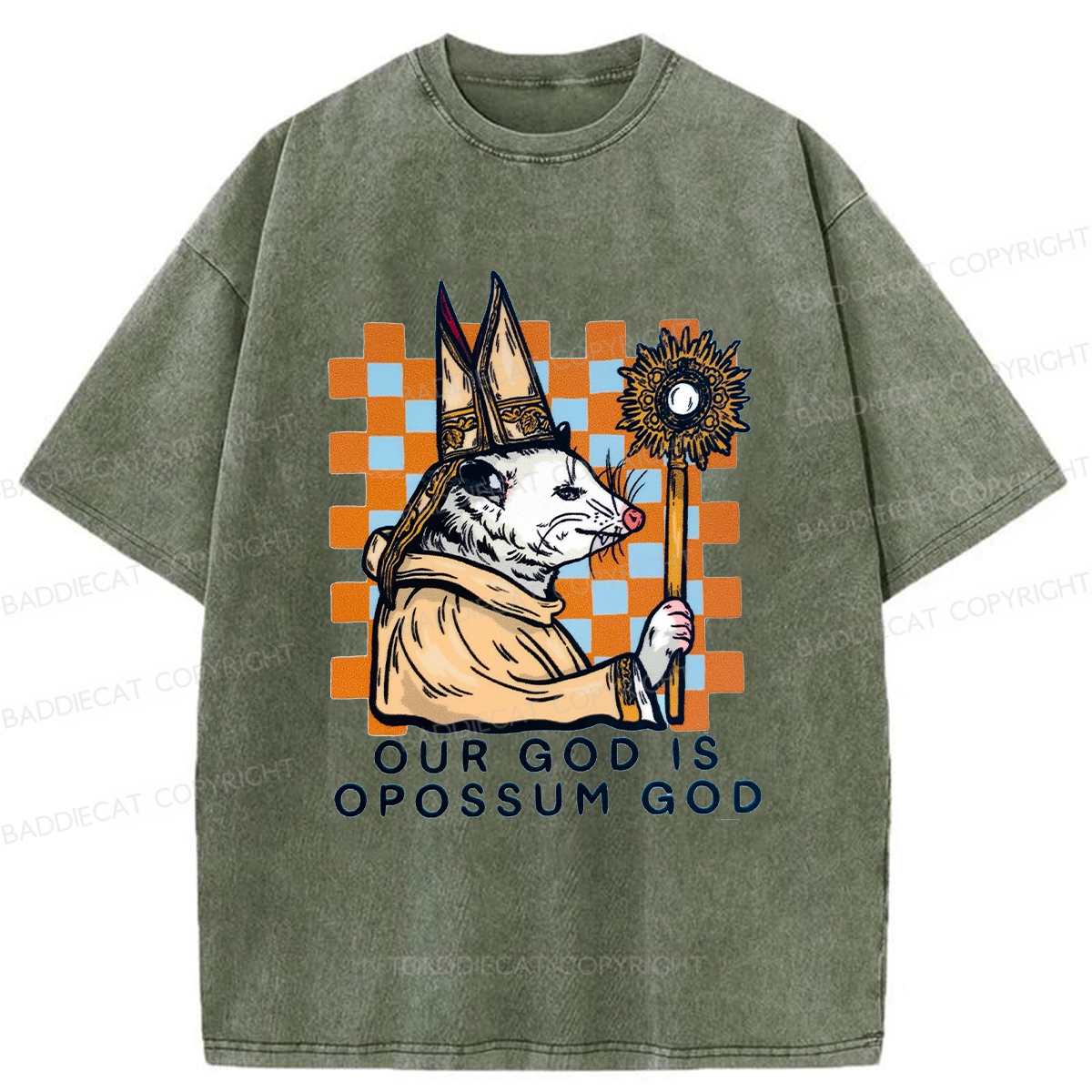 Baddiecat God Of The Possum Washed T-shirt