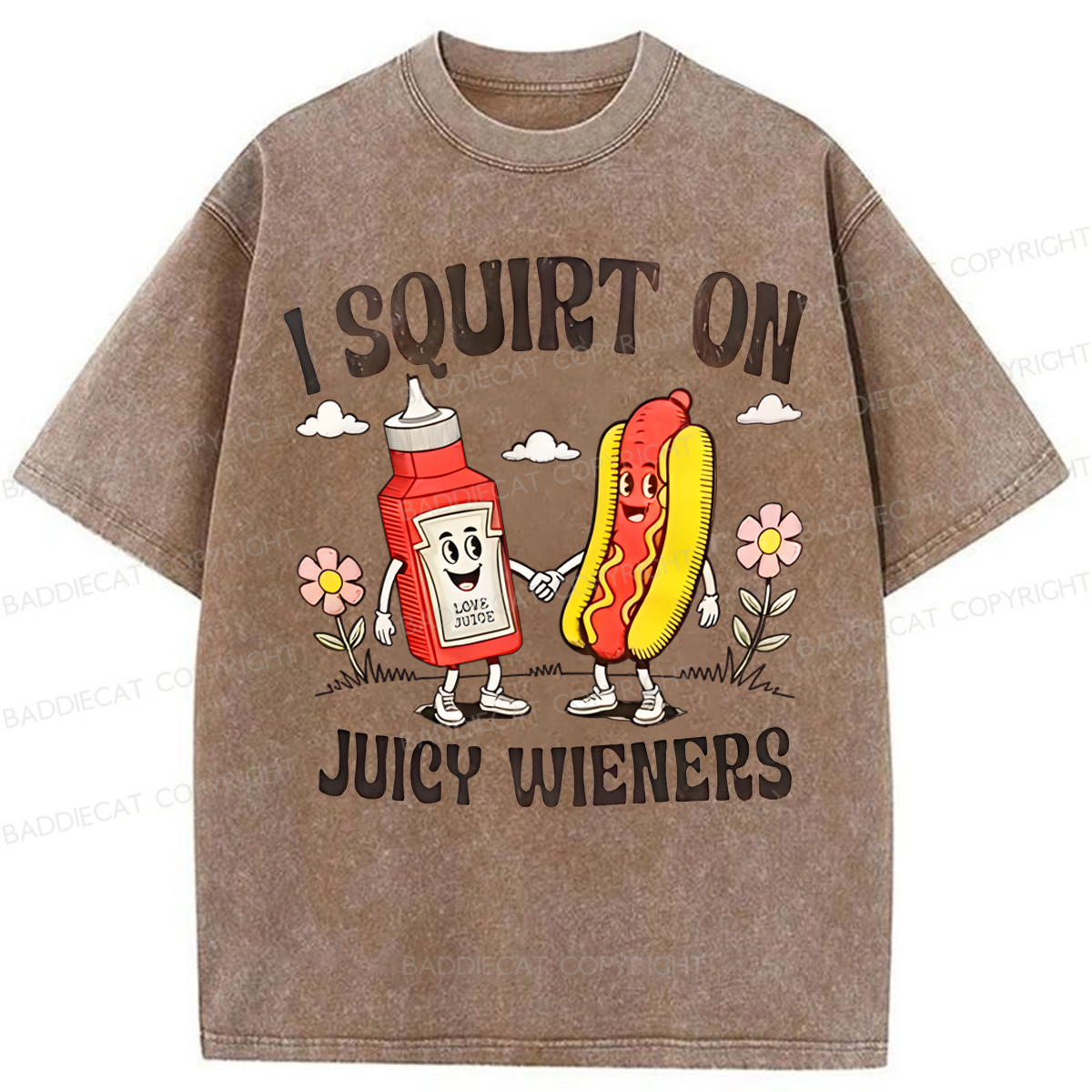 Baddiecat funny Juicy Wieners Washed T-shirt